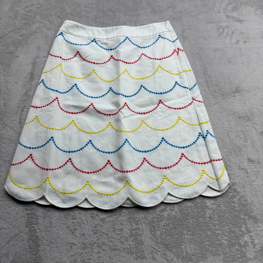Boden A-Line Skirt Women 2R White Multi Scallop Embroidered Cotton Preppy Brunch